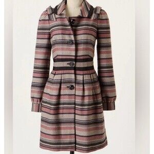 Anthropologie Elevenses Pattern Makers Coat Sz 6 Stripe Colorblock Bow Shoulder